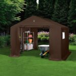 Best Choice Products 10x8ft Outdoor Storage Shed, Carport, Canopy Shelter, Dual Doors & Windows, Metal Frame, Weather-Resistant, Perfect for Storing Motorcycle, Bike, Garden Tools – Brown - Image 8