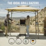 Crown Shades 8x5 Grill Gazebo - Pop Up Canopy for BBQ and Backyard Patio - Easy Outdoor Barbecue Shade Cover with Double Tier Vented Top & 2 Side Shelves (Beige) - Image 3