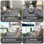 44 Pack Interlocking Deck Tiles, 12"x12"x0.8" Plastic Patio Flooring Outdoor Waterproof, All Weather Use for Balcony Porch Backyard Poolside（Dark Grey,Stripe） - Image 4