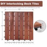 PrimeZone 108 PCS Solid Acacia Wood Interlocking Deck Tiles - 12" x 12" Waterproof Indoor Outdoor Patio Flooring Decking Tiles for Balcony, Backyard & Poolside, All Weather Use, Brown - Image 2