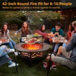 PrimeZone 42" Outdoor Fire Pit with 2 Grills - Wood Burning Firepit for Outside with Cover & Poker, Heavy Duty Metal Fire Pit Large Round Fireplace for Patio, Backyard, Picnic, Camping, Bonfire - Image 8