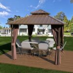 Yardsight Hardtop Gazebo 10' x 10', Outdoor Aluminum Frame Galvanized Steel Double Roof Pavilion with Netting and Shaded Curtains, Permanent Metal Pergolas for Patio, Backyard, Deck and Lawns. - Image 7