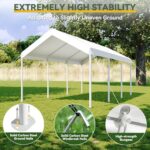 Aoxun 10x20 ft Heavy Duty Carport with Tarp & Wind Resistance Portable Carport Car Tent Outdoor Car Port with Tear Resistant Canopy, No Sidewall - White - Image 2