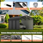 Benass 10x15 Metal Carport, Galvanized Steel Roof Car Port with Remvoable Polyethylene Sidewalls - Image 3