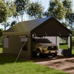 Shintenchi Carport 12' x 20' Heavy Duty Portable Garage, Carport Canopy with Side-Opening Door & Roll-Up Windows, Car Canopy for Truck,Car,Boat,Grey - Image 3