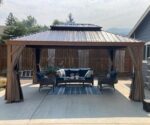 12’ x 16’ Hardtop Gazebo Outdoor Aluminum Wood Grain Gazebos with Galvanized Steel Double Canopy for Patios Deck Backyard,Curtains&Netting by domi outdoor living - Image 3