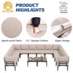 ALAULM 8 Pieces Metal Patio Furniture Set with Propane Fire Pit Table Metal Outdoor Furniture w/55000 BTU Fire Pit Patio Sectional Sofas w/5.1'' Sponge Cushions for Patio, Backyard, Poolside- Sand - Image 3