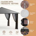 Benass 12x12 Hardtop Gazebo, Heavy Duty Gazebos, Outdoor Canopy Gazebo with Metal Frame, Galvanized Steel Roof, Mosquito Netting, Permanent Metal Pavilion for Patios & Backyards - Image 5