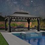 PURPLE LEAF 12' X 16' Hardtop Aluminum Gazebo with Netting and Curtains Heavy Duty Permanent Gazebo with Double Metal Roof for Patio Deck Lawn Garden All Weather Outdoor Pavilion Gazebos, Light Grey