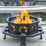 Panovue 35 inch Fire Pit for Outside, Heavy Duty Wood Burning Fire Pits with Fire Poker, Outdoor Octagonal Firepit for Camping, Yard, Patio
