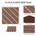 44 Pack Interlocking Deck Tiles, 12"x12"x0.8" Plastic Patio Flooring Outdoor Waterproof, All Weather Use for Balcony Porch Backyard Poolside（Brown,Twill Stripe） - Image 2