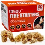 E500 Fire Starter - Natural Fire Starters for Fireplace, Campfires, Chimney, BBQ, Fire Pit & Wood Fireplace - 60 Pack Odorless Pine Firestarter, Charcoal Starter for Grill