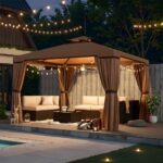 SUNCROWN 10 x 10 FT Outdoor Gazebo for Patio Iron Frame Garden Permanent Gazebo with Vented Soft Canopy and Mosquito Netting, Khaki - Image 2