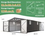 AMERLIFE 13.2x21x8 FT Outdoor Metal Garage Shed, Extra Large Storage Shed with Double Hinged Doors, 4 Windows, Carport for Car, Truck, Motorcycle and Lawn Equipment, Dark Grey - Image 2