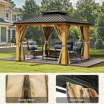 YITAHOME 10x10ft Hardtop Gazebo w/Nettings and Curtains, Heavy Duty Gazebo w/Wood Grain Double Roof Galvanized Steel Outdoor Combined of Vertical Stripes Roof for Patio, Backyard, Deck, Lawns, Brown - Image 6