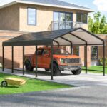 VIWAT Carport 12x20 FT Metal Carport with Enhanced Base Outdoor Heavy Duty Garage Galvanized Car Shelter for Pickup, Boat, Car and Tractors