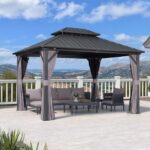 PURPLE LEAF 10' X 12' Gazebo Outdoor Aluminum Gazebo with Heavy Duty Galvanized Steel Double Roof for Patio Backyard Deck, Netting and Curtains Included, Grey - Image 2