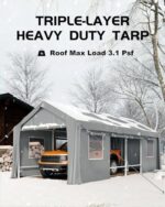 DEXSO 25'x13'x11' Windproof Carport Heavy Duty, 20 GA. Reinforced Poles & 14 mil PE Canopy, Extra Large Anti-High Wind Portable Garage for Full-Sized Pickup Truck and Bass Boat, Grey - Image 2