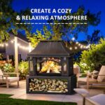 39" Fire Pits with Wood Storage for Outside, Large Wood Burning Outdoor Fireplace with Chimney, Mesh Spark Screen & Fire Poker, Idea for Backyard, Patio, Party, Camping, Picnic - Image 3