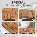Pack of 10 Deck Tiles - 12"x12" Interlocking Natural Solid Acacia Wood for Outdoor & Indoor, Patio Garden, Balcony, Poolside - Teak Color - Image 3