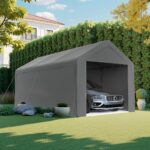 Kecreque Carport 10x20 Heavy Duty Portable Garage w/Removable Sidewalls & Roll-Up Door Car Canopy Party Tents Waterproof UV Resistant All Weather Car Port for Trucks,Boats(Grey)