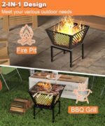 Mondazie Outdoor Fire Pit — 17 Inch Portable with Storage Bag for Camping, Patio Heating, Picnic and BBQ, Trapezoid Diagonal Hollow, Black - Image 7