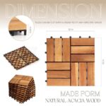 TimberWave Pack of 20 Patio Deck Tiles, Solid Acacia Wood Floor Tiles, Outdoor Interlocking Waterproof All Weather (12"x12" - 12 Slat, Golden Teak) - Image 2