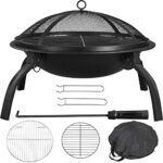 Yaheetech 21inch Fire Pit Portable Folding Steel Fire Bowl Garden Treasures Fire Pit for Outside Fireplace with Carrying Bag, Spark Screen, BBQ Grill & Log Grate for Patio Backyard Camping Bonfire