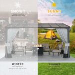 RTDTD 10' x 14' Gazebo，Hard Top Lean to Gazebo Wall Mount Heavy Hardtop Gazebos Outdoor Pergola with Curtains and Netting for Patio Garden Lawn Backyard Deck (Grey) - Image 6