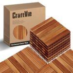 CraftVie 10 PCS Premium Acacia Interlocking Deck Tiles – 12" x 12" Waterproof Hardwood Flooring (Not Fir, Not Plastic) – All-Weather Decking for Patio, Balcony, Garden, Indoor & Outdoor Use
