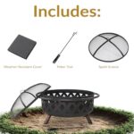 Sunnydaze Crossweave Outdoor Fire Pit - Wood-Burning Fire Pit for Outside with Spark Screen, Poker and Round Cover - 36-Inch - Black - Image 3
