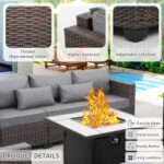 Valita 6 PCS Patio Furniture Set Outdoor Sectional Wicker Conversation Couch Brown Rattan Sofa Chairs with Ottoman 50,000BTU Adjustable Fire Pit Table and Grey Anti-Slip Cushions - Image 4