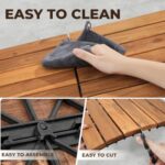 Pack of 10 Deck Tiles - 12"x12" Interlocking Natural Solid Acacia Wood for Outdoor & Indoor, Patio Garden, Balcony, Poolside - Teak Color - Image 4