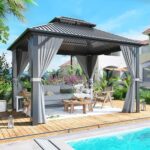 Airwire 10x12 FT Gazebo Hardtop Gazebo, Aluminum Pergola with Double Galvanized Steel Roof, Curtains and Netting Included, Outdoor Gazebos Canopy for Patio, Backyard, Deck, Lawn,Grey - Image 2