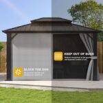 DWVO 10x12ft Hardtop Gazebo Double Roof with Nettings and Curtains, Heavy Duty Galvanized Steel Outdoor Vertical Stripes Roof for Patio, Backyard, Deck, Lawns, Grey - Image 4