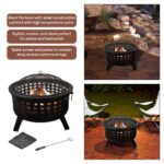 Outdoor Fire Pit - 26-Inch Round Lattice Wood Burning Firepit with Screen, Poker, Grate and Cover - Wood Fire Pits & Outdoor Fireplaces by Pure Garden - Image 2
