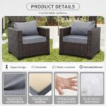 Valita 6 PCS Patio Furniture Set Outdoor Sectional Wicker Conversation Couch Brown Rattan Sofa Chairs with Ottoman 50,000BTU Adjustable Fire Pit Table and Grey Anti-Slip Cushions - Image 5