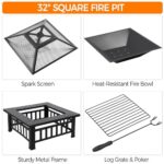 Yaheetech Multifunctional Fire Pit Table 32in Square Metal Firepit Stove Backyard Patio Garden Fireplace for Camping, Outdoor Heating, Bonfire and Picnic - Image 8