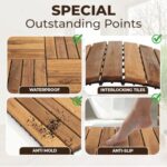 Pack of 10 Deck Tiles - 12"x12" Interlocking Natural Solid Acacia Wood for Outdoor & Indoor, Patio Garden, Balcony, Poolside - Natural6 Color - Image 4