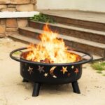 32 Inch Round Fire Pit with Mesh Cover, Fire Poker, Star and Moon Design, Metal Wood Burning Outdoor Firepit for Patio, Backyard, Garden, Bonfire Party,Perfect for Christmas, Thanksgiving, Halloween - Image 4