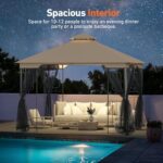 Covered Outdoor Patio Gazebo 11'x11' with Netting, Outdoor Gazebo with Stable Frame, Canopy Tent with Double Roofs and Ceiling Hooks, Pop Up Canopy Tent for Patio Lawn (Brown) - Image 4