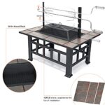 SINGLYFIRE 37 Inch Fire Pit Table with Grill for Outside Large Square Wood Burning firepit Heavy Duty Steel Bonfire Pit Cooking with Spark Screen Log Grate Poker for Backyard Garden Camping - Image 2