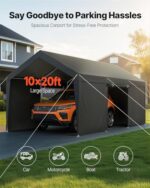 VEVOR Upgraded 10x20 FT Heavy Duty Carport Canopy with Roll-up Windows, All-Season Portable Garage with Removable Sidewalls & Doors, 12 Stakes & 12 Ropes, Car Tent for Car, Truck, Boat, Equipment - Image 2