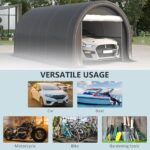Outsunny 10' x 16' Carport, Heavy Duty Portable Garage Storage Tent with Large Zippered Door, Anti-UV PE Canopy Cover for Car, Truck, Boat, Motorcycle, Bike, Garden Tools, Outdoor Work, Gray - Image 6