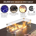 PIZZELLO 43¡± Propane Fire Pit Table Outdoor Rectangular Stone Firepit Table 50,000 Btu Propane Fire Tables for Outside Patio with Glass Wind Guard, Lid, Fire Glass Beads,Buff Rock Look - Image 3