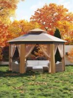 Garvee Pop Up Gazebo Screen Tent,Hexagonal Instant Gazebo Tent with Mosquito Netting Outdoor Canopy,6 Sided Sun Shelter 13x13 ft with Mesh Netting,Pavilion Tents for Patio,Khaki+Beige - Image 7