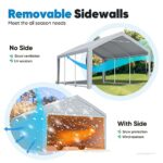 Quictent 13’x20’ Heavy Duty Carport Car Canopy Galvanized Car Boat Shelter with Removable Sidewalls, Reinforced Top Poles and Ground Bar-Grey - Image 4