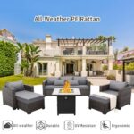 Valita 6 PCS Patio Furniture Set Outdoor Sectional Wicker Conversation Couch Brown Rattan Sofa Chairs with Ottoman 50,000BTU Adjustable Fire Pit Table and Grey Anti-Slip Cushions - Image 2