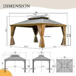 12’ x 16’ Hardtop Gazebo Outdoor Aluminum Wood Grain Gazebos with Galvanized Steel Double Canopy for Patios Deck Backyard,Curtains&Netting by domi outdoor living - Image 8