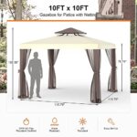 Gazebo, 10'x10' Canopy Tent Waterproof UV-Resistant 2-Tier Top Sturdy Outdoor Canopy Shelter for Camping w/Mosquito Netting for Garden Patio Backyard(White) - Image 6